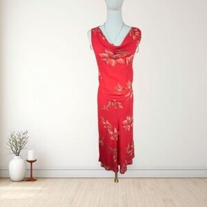 Y2K vintage Studio C red floral beaded mesh slip midi dress romantic summer